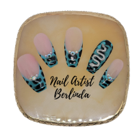 Pastel Blue and Black Snake Skin Press-on Nails with Silver Snake and Rhinestones