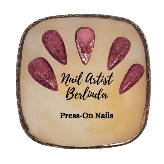 Burgundy Glittered Press on Nails with Butterfly, Sea Shells and Rhinestone Nails