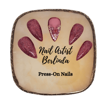 Burgundy Glittered Press on Nails with Butterfly, Sea Shells and Rhinestone Nails